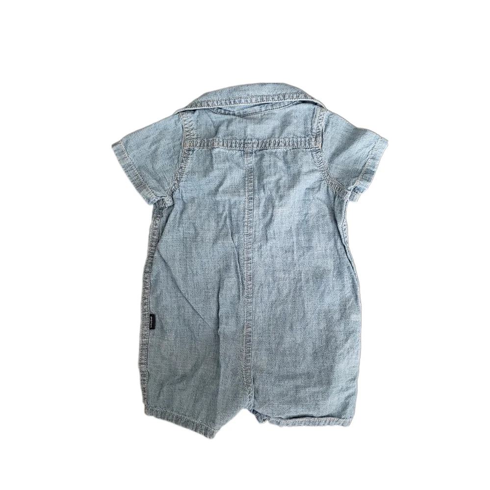 Baby Gap 3-6m Chambray Blue Denim Button Down Shirt Shortie Romper